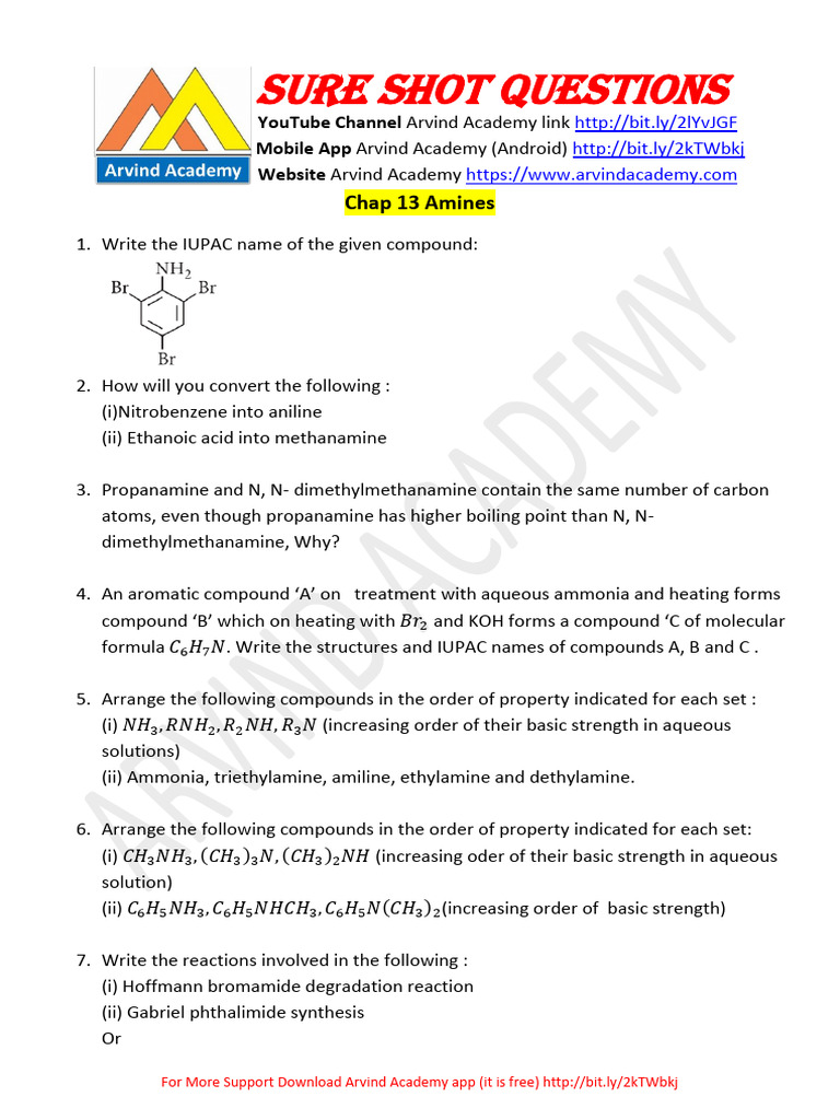 Question Chap 13 Amines - 80133 | PDF | Amine | Chemical Reactions