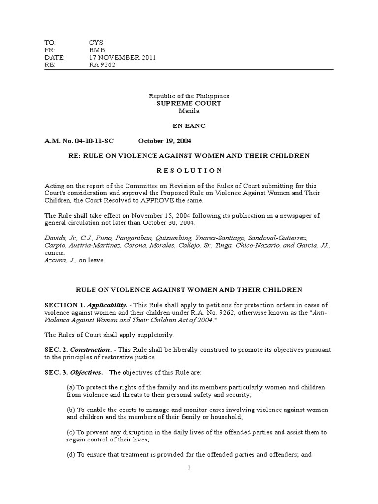 Rule on Violence Against Women 2011 | PDF | Restraining Order | Lawsuit