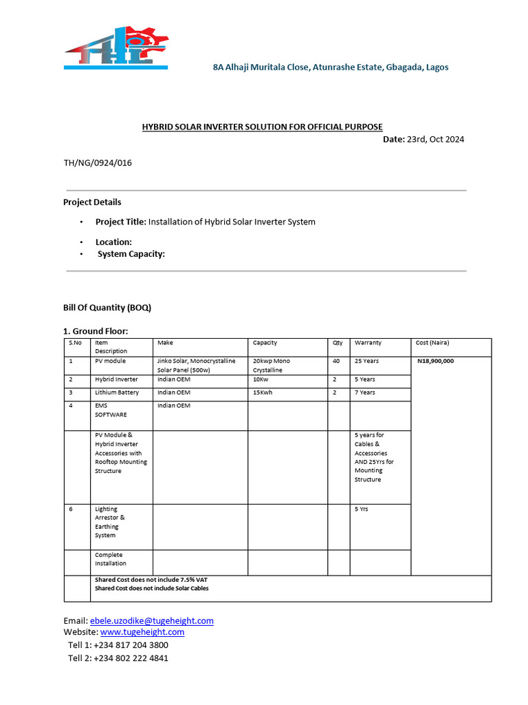 Hybrid Solar Inverter Installation Proposal | PDF | Photovoltaic System ...