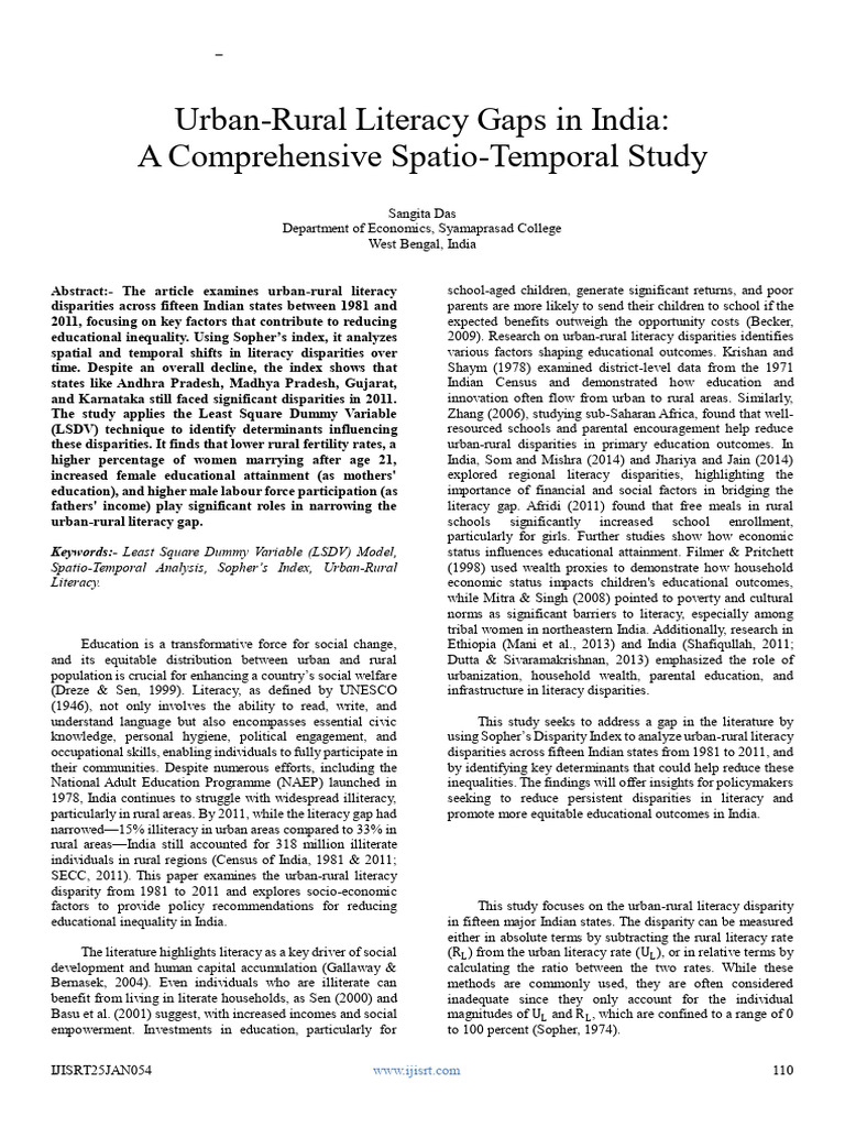 Urban-Rural Literacy Gaps in India: A Comprehensive Spatio-Temporal ...