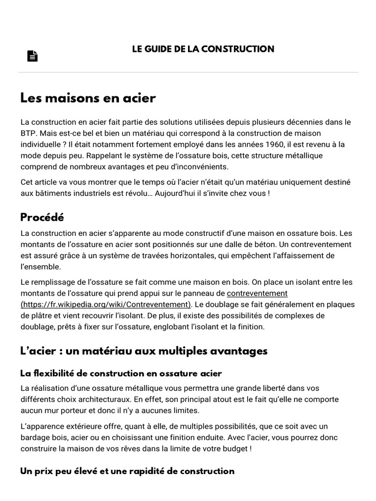 Avantages et inconvénients des maisons en acier PDF Bois (matériau — free download