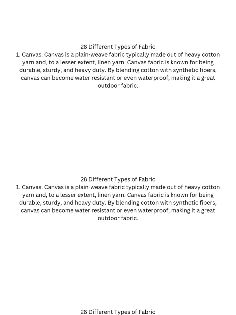 28 different types of fabric 1 canvas canvas is a plain weave fabric