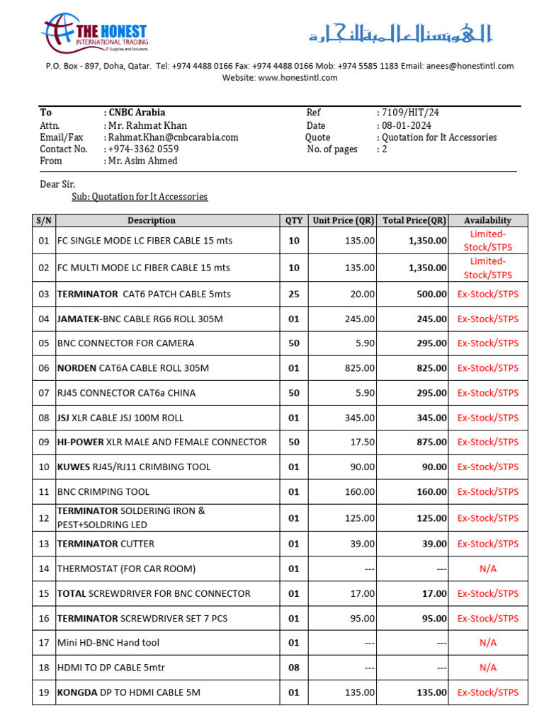 IT Accessories Quotation for CNBC Arabia | PDF | Electronics | Physical ...