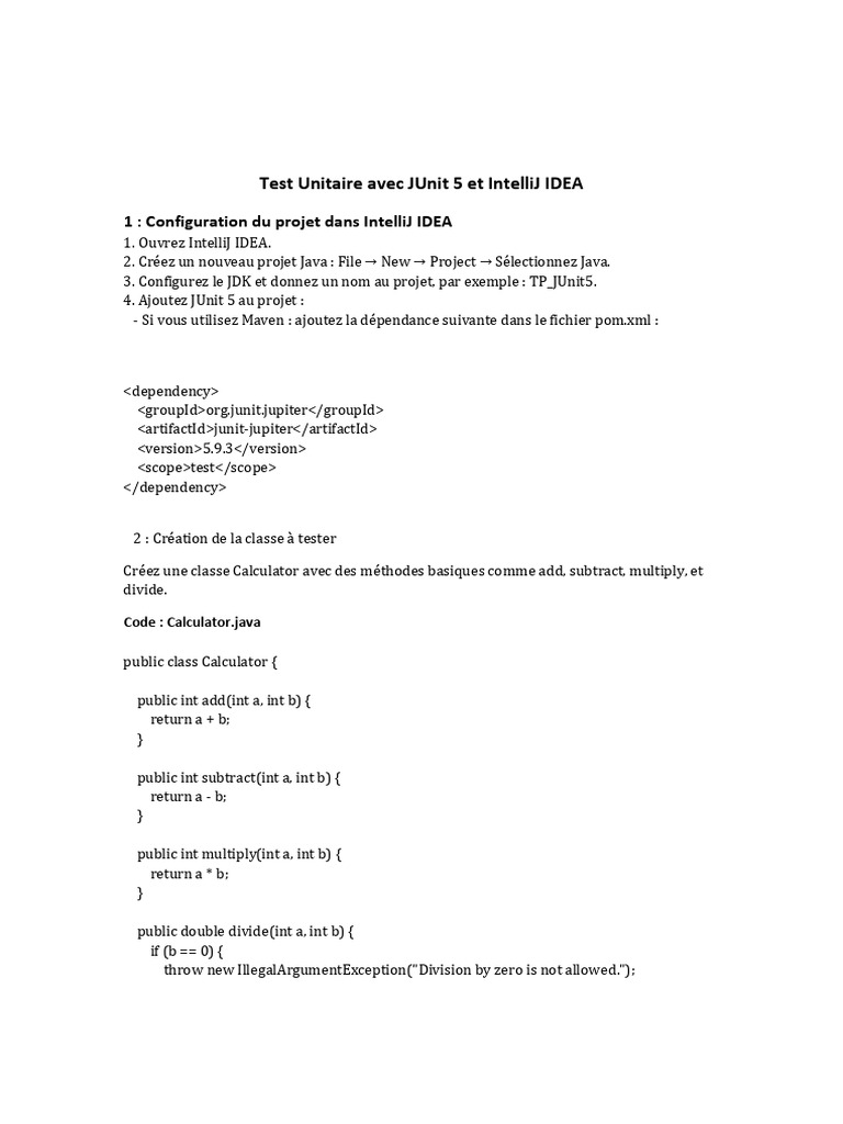 Tests Unitaires avec JUnit 5 et IntelliJ | PDF
