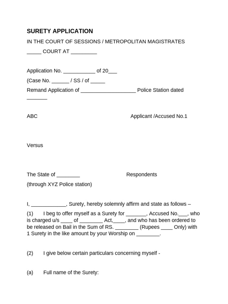 Surety Application for Bail Release | PDF | Surety