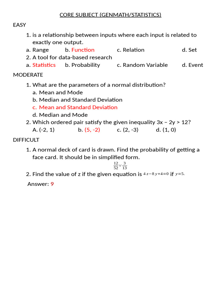 Quizbee Shs Math | PDF