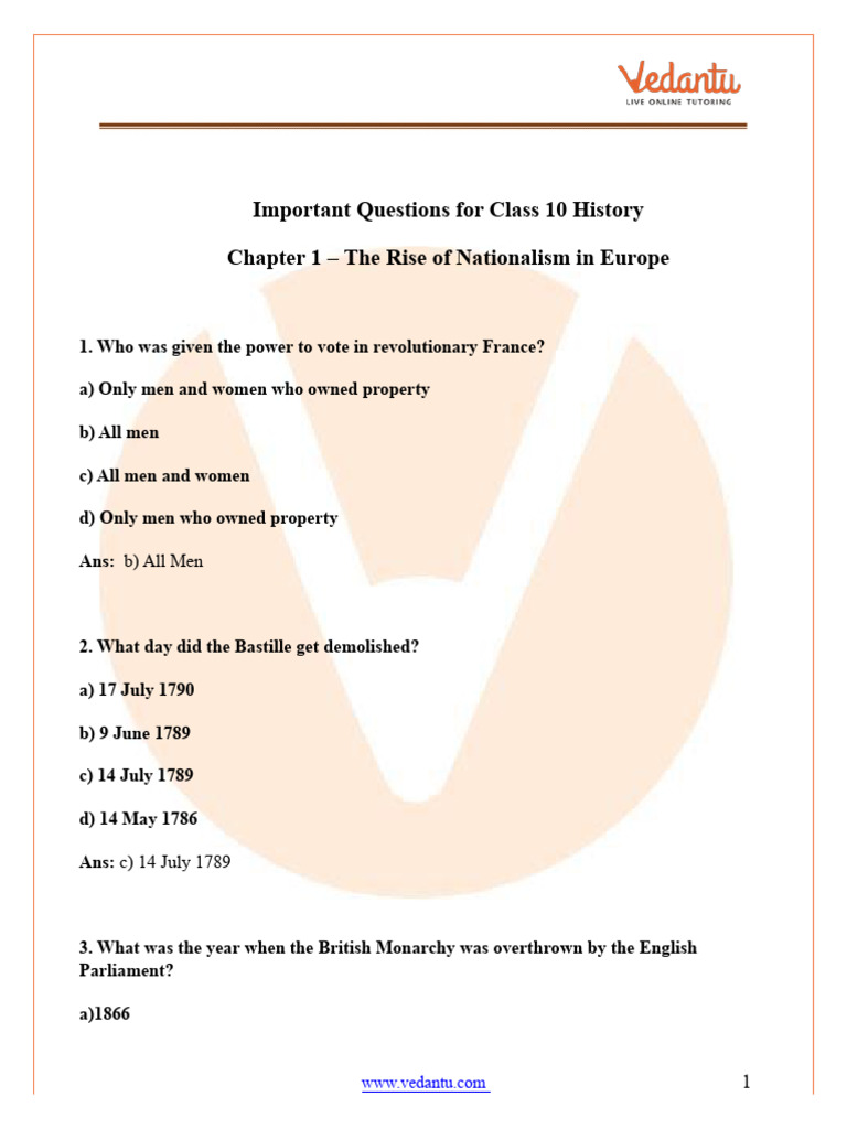 CBSE Class 10 History Chapter 1 Important Questions and Answers - PDF ...