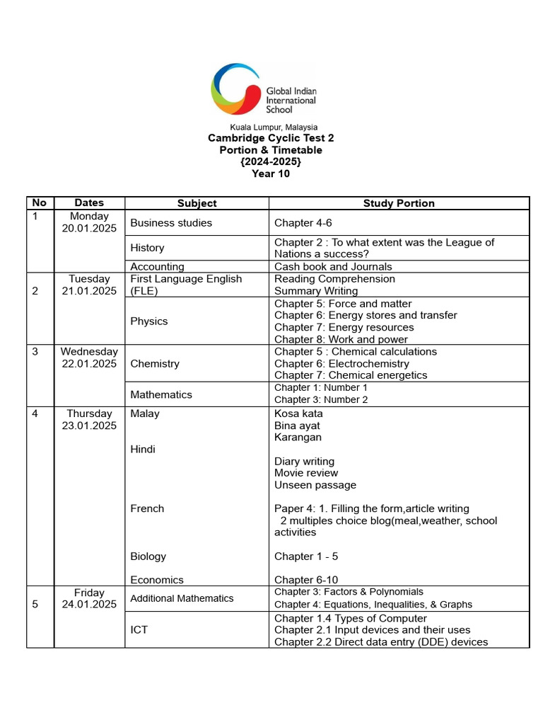 Y10 - Portion - Cambridge Cyclic Test 2 | PDF