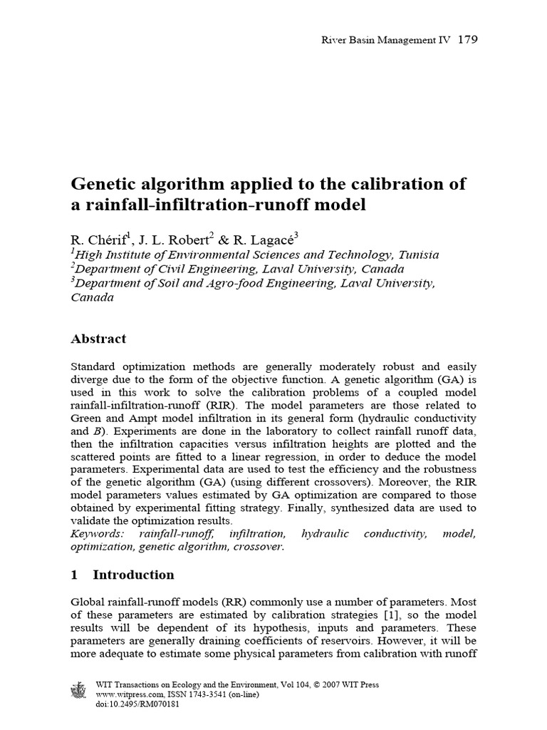 Genetic Algorithm for Rainfall Model Calibration | PDF | Genetic ...