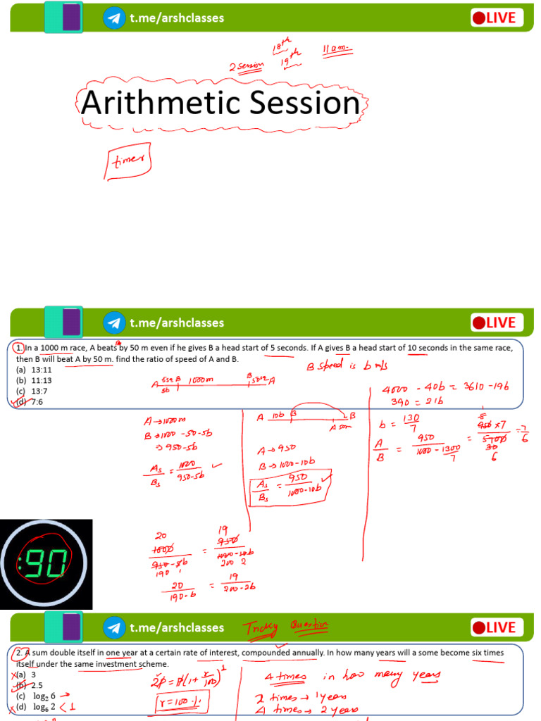 Arithmetic Problem Solving Session | PDF | Speed | Interest
