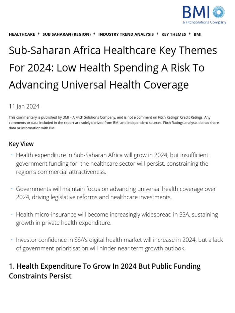Fitch Sub-Saharan Africa Healthcare Key Themes For 2024 - Low Health ...