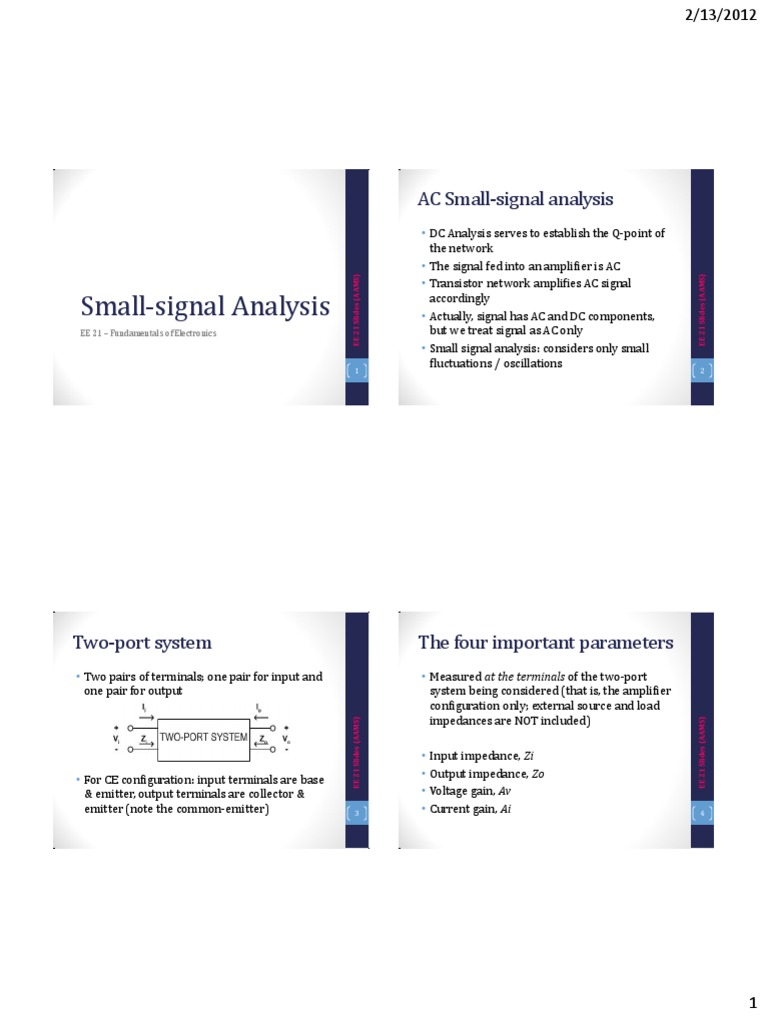 Lecture 3 - Small Signal Analysis (4 SPP PDF | PDF | Amplifier | Field ...