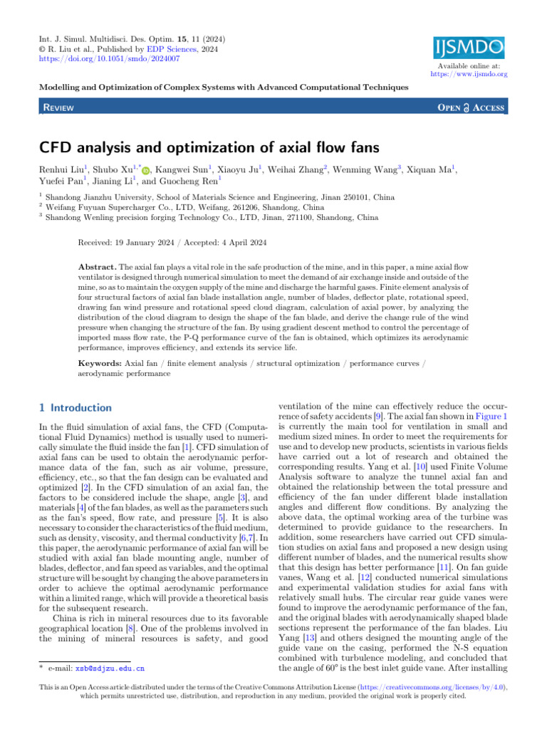 Axial Fan Optimization via CFD Analysis | PDF | Flow Measurement | Turbine