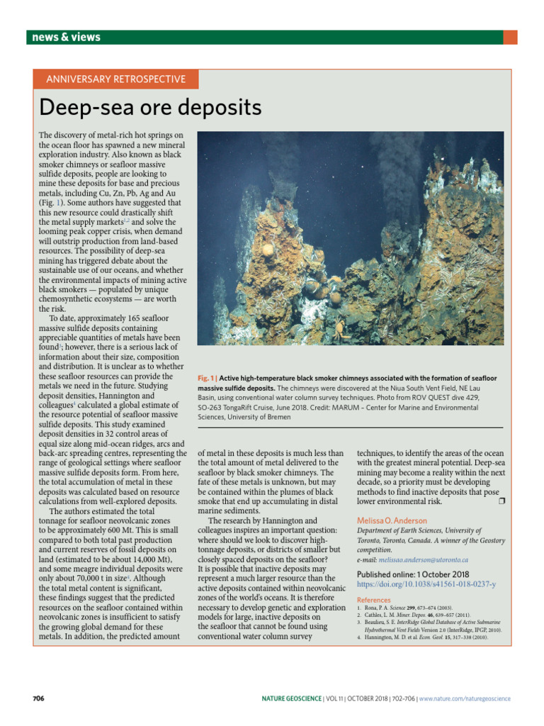 Deap Sea Ore Deposits | PDF | Hydrothermal Vent | Seabed