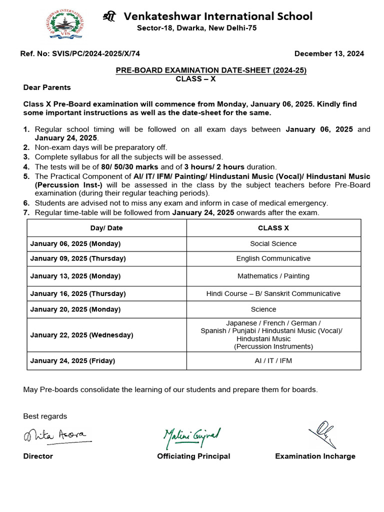 Pre Board X Datesheet & Syllabus 2024-25 | PDF