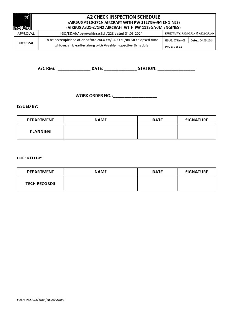 A2 Inspection Schedule for A320/A321 | PDF | Aviation | Aircraft