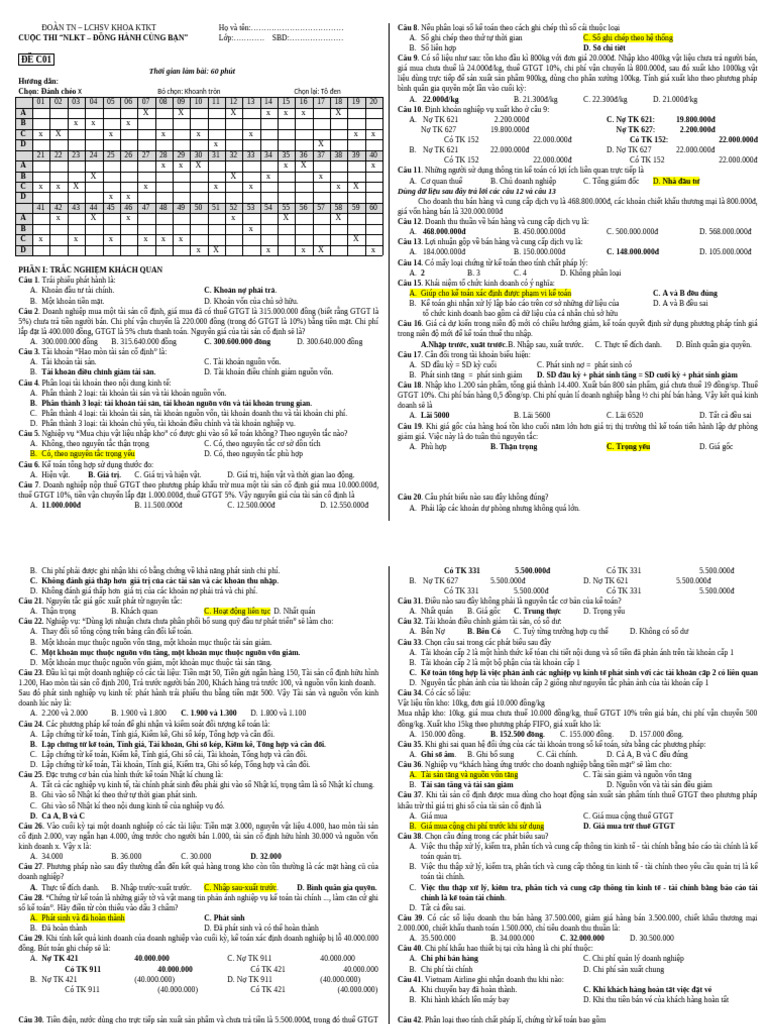 De Thi Nguyen Li Ke Toan Va Bai Giai 2 | PDF
