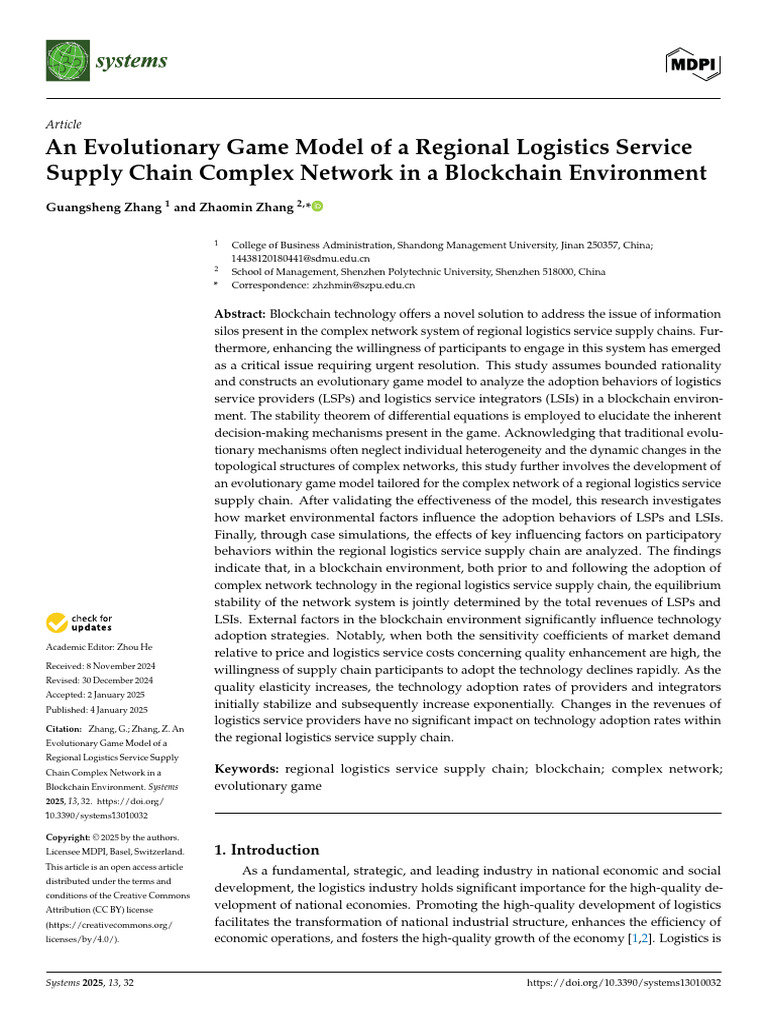 An Evolutionary Game Model of A Regional Logistics Service Supply Chain ...