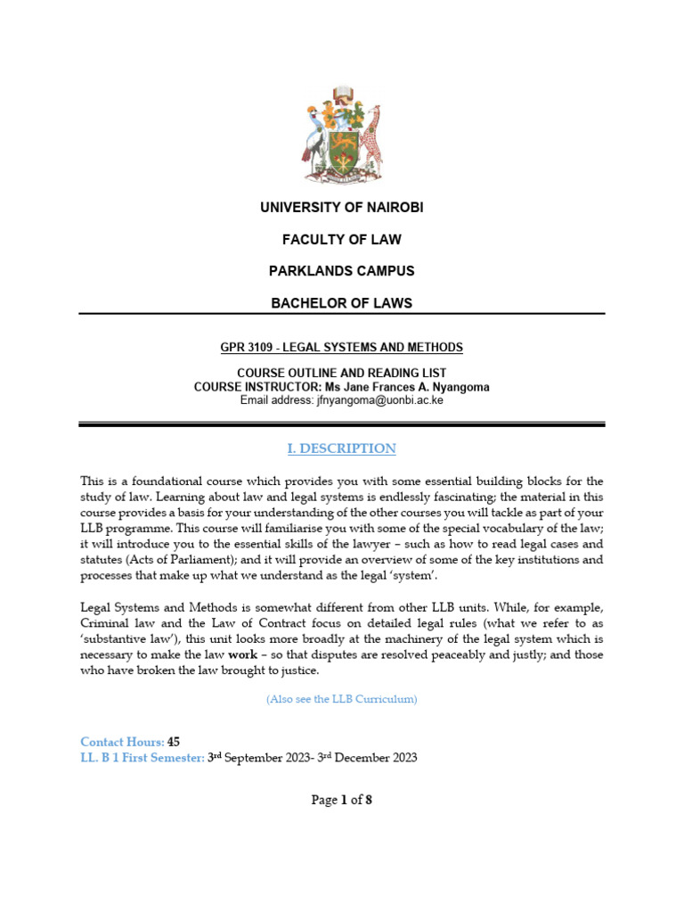 UoN Legal Systems Course Outline | PDF | Precedent | Justice