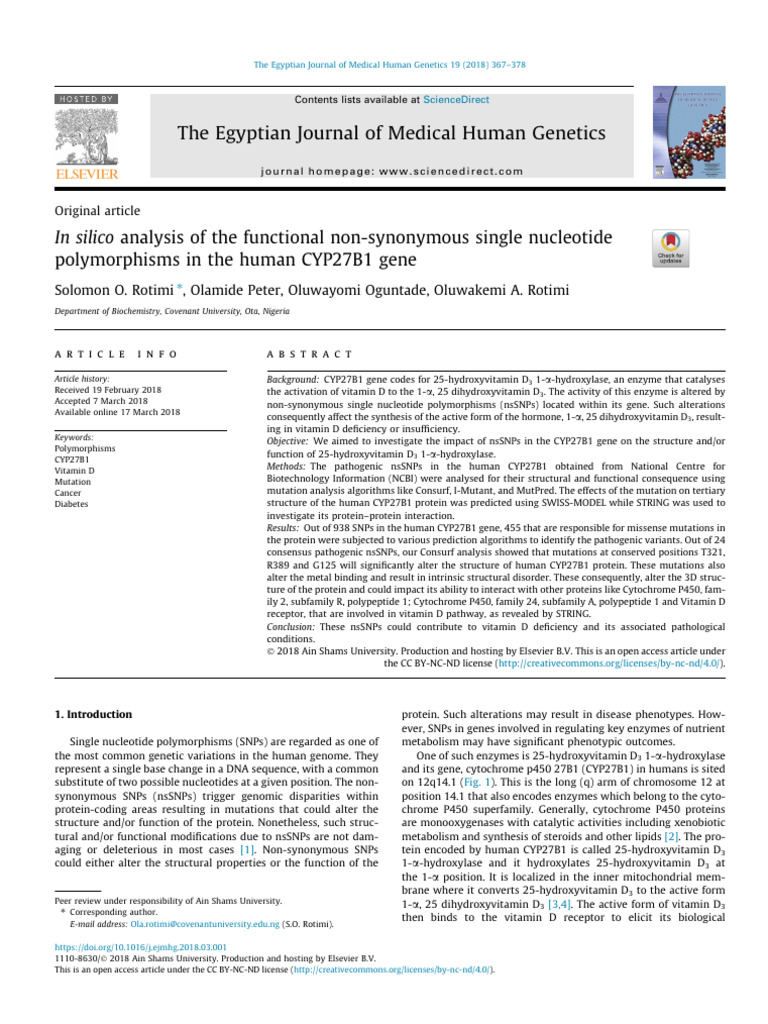 CYP27B1 Gene nsSNPs Impact Analysis | PDF | Single Nucleotide ...