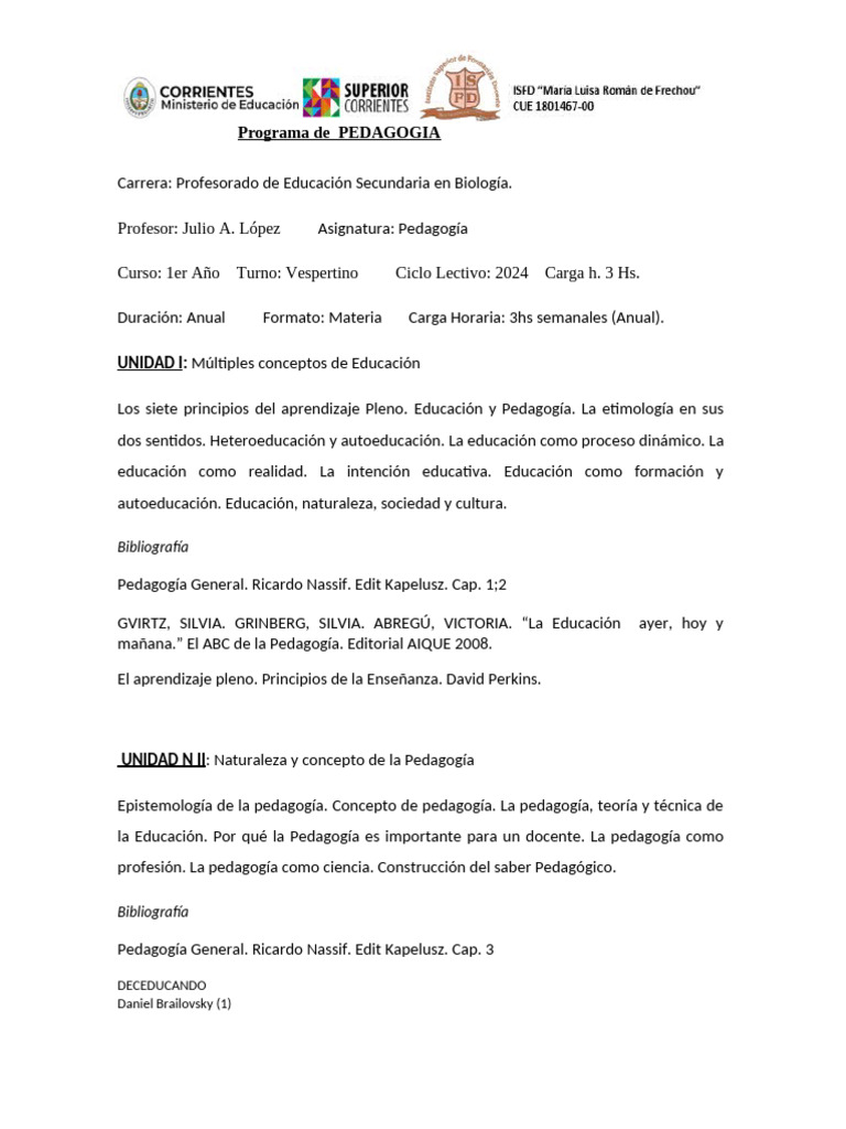 Programa de PEDAGOGIA 24 | PDF | Pedagogía | Maestros