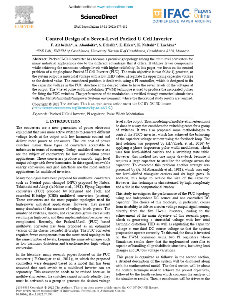 Control Design of A Seven-Level Packed U Cell Inverter | PDF | Power ...
