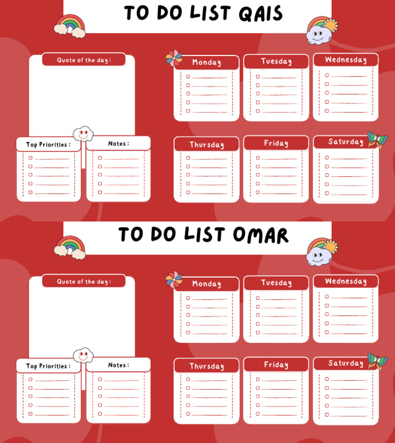 Red Retro Weekly Planer Calender | PDF