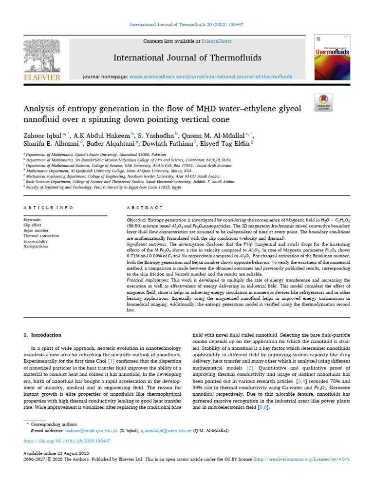 Analysis of Entropy Generation in The Flow of MHD Water 2023 ...