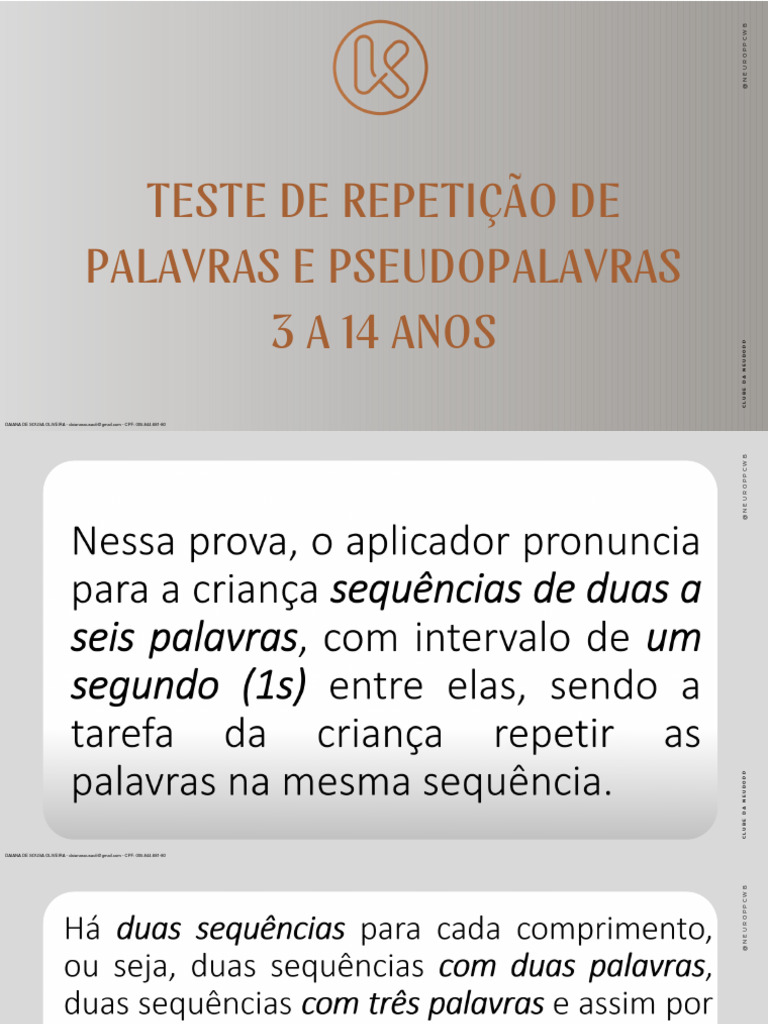 Teste de Repetição de Palavras 3-14 Anos | PDF