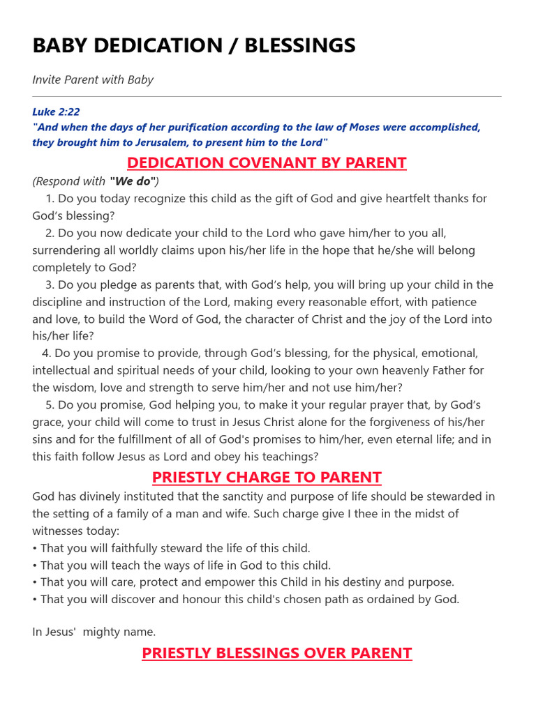 Baby Dedication Ceremony Guide | PDF | Jesus | God The Father