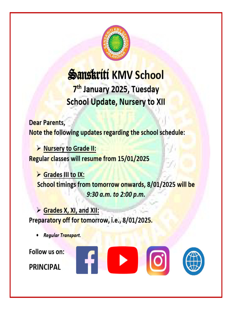 School Update, Nursery To XII, 7th Jan 2025 | PDF