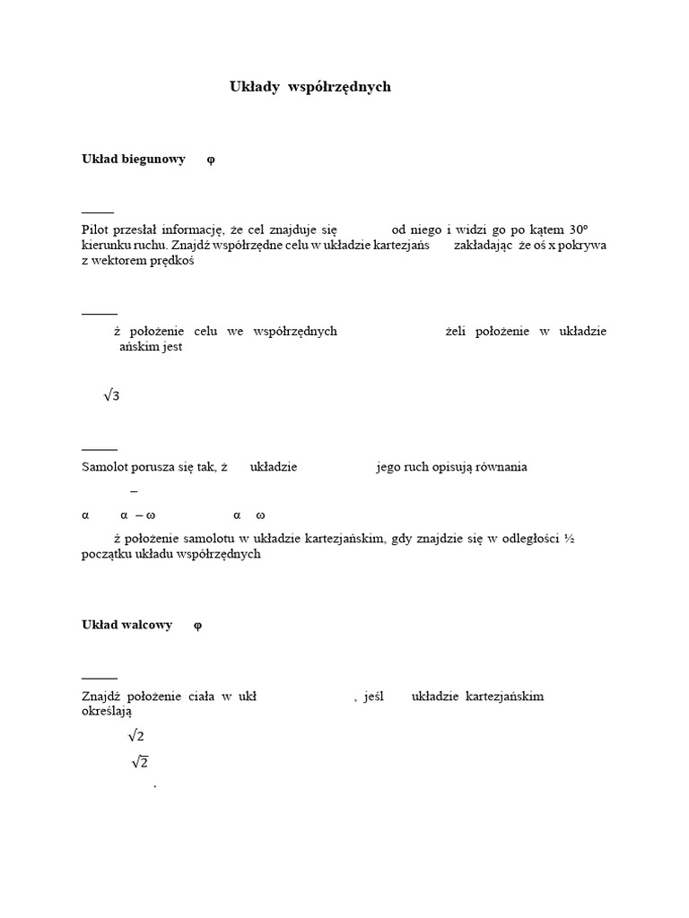 Zadania Uk ady Wsp rz dnych PDF