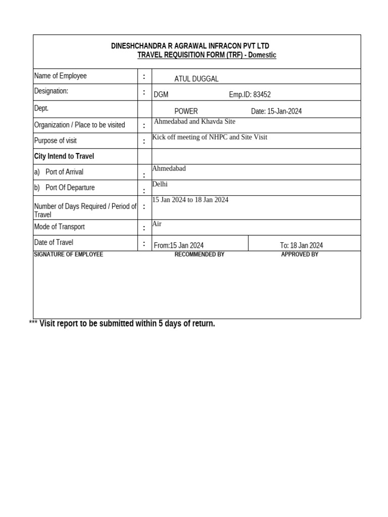 Travel Requisition for DGM | PDF