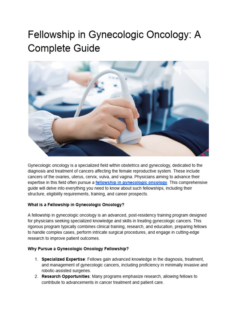 Fellowship in Gynecologic Oncology - A Complete Guide | PDF ...
