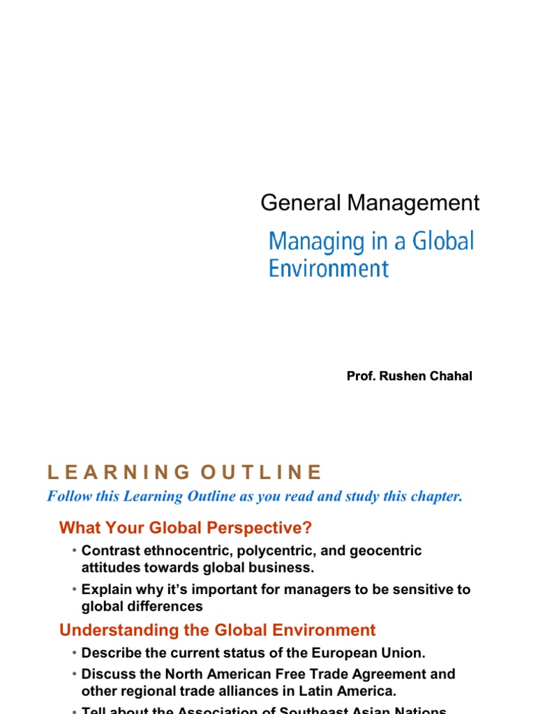 General Management - Managing in A Global Environment | PDF | The ...