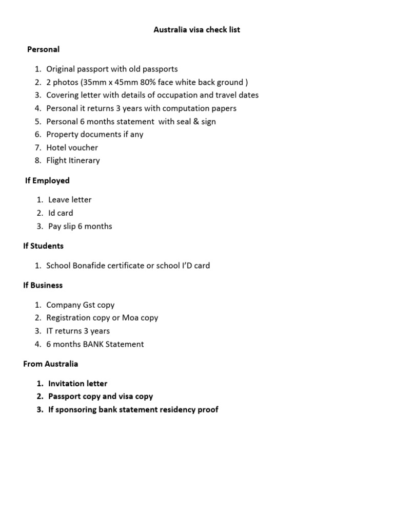 Essential Australia Visa Checklist | PDF