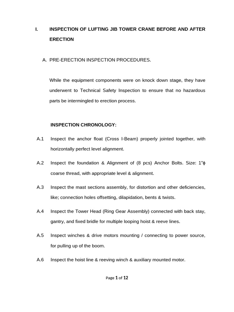 Tower Crane Inspection and Testing Guide | PDF | Crane (Machine ...