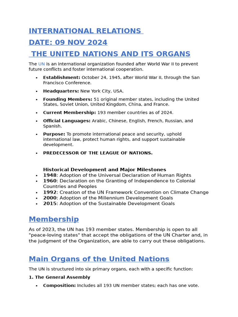 Un and Its Organs Sudiksha | PDF | United Nations | International Relations