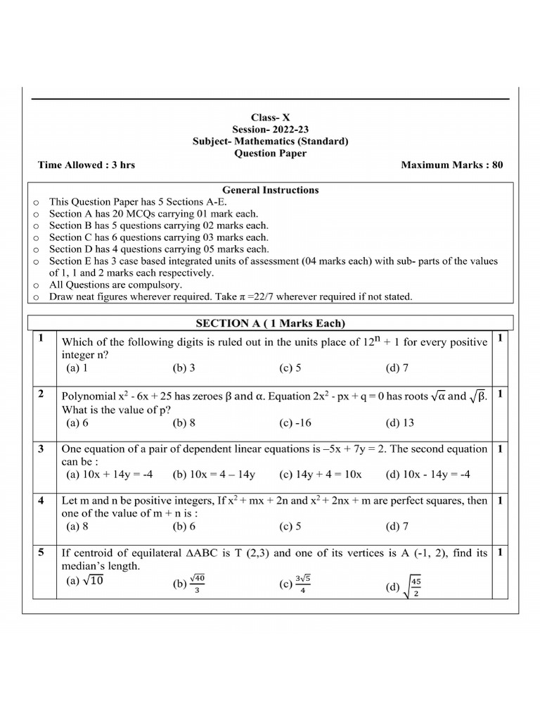 Tough Sample Paper of C-10 Maths | PDF