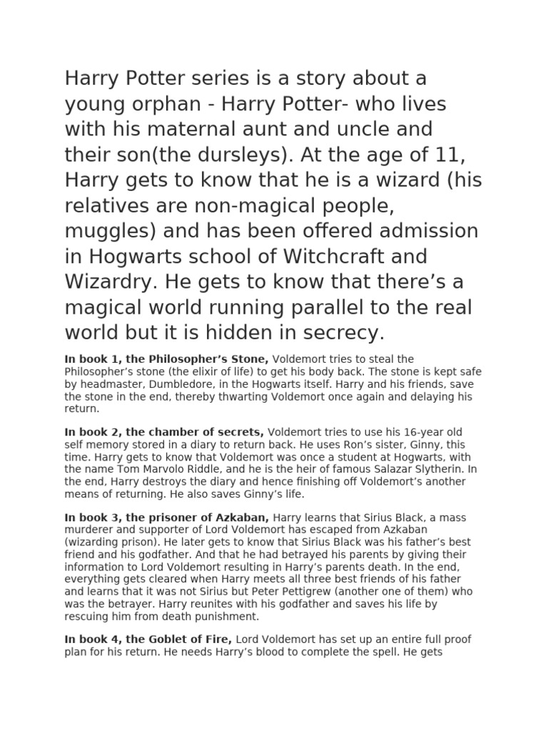 Harry Potter Series Is A Story About A Young Orphan | PDF | J. K ...