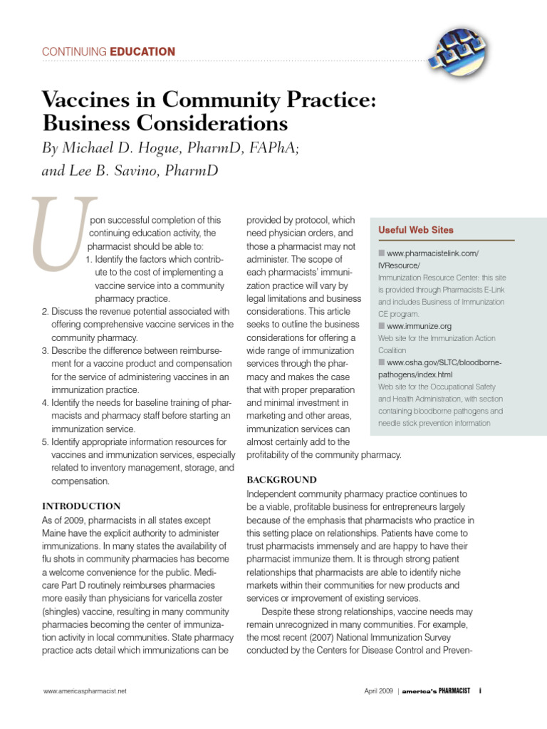 Business of Pharmacy Immunization Services | PDF | Vaccines | Pharmacist