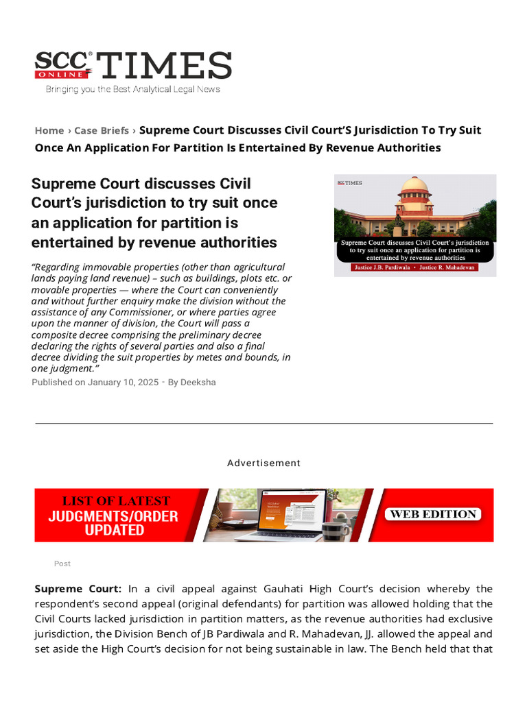 Civil Court Has Jurisdiction to Try Suit for Title, Possession of ...
