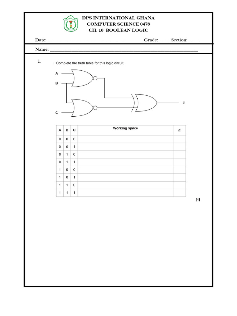 Boolean Logic Worksheet 1 | PDF