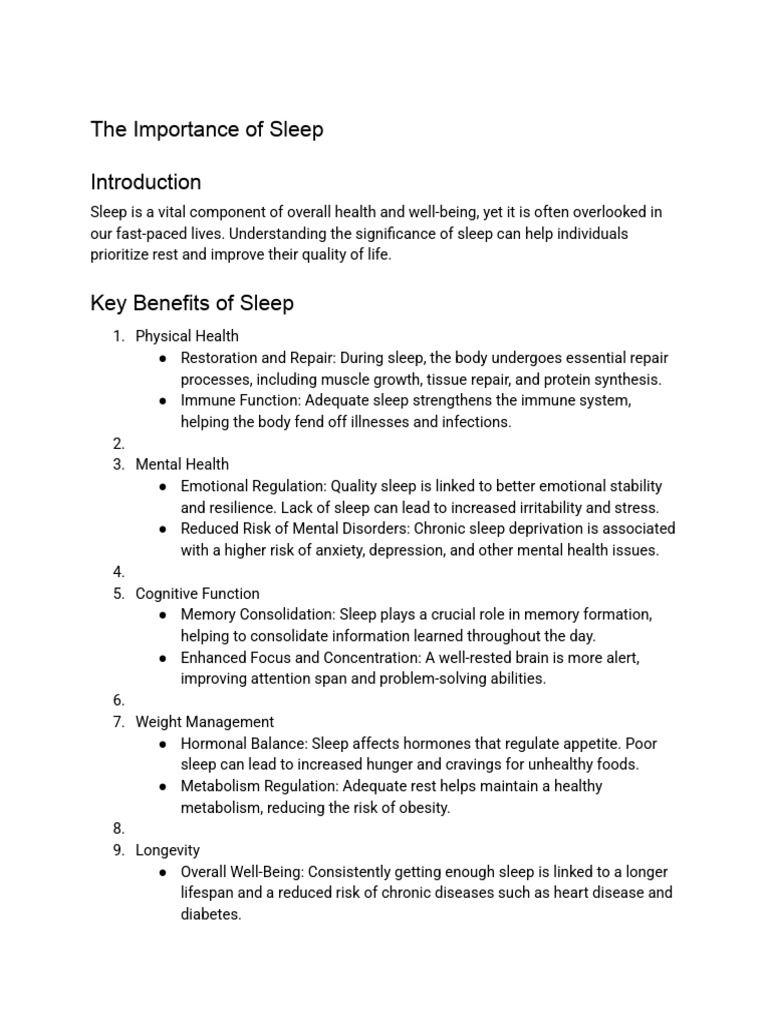 The Importance of Sleep | PDF | Sleep | Sleep Deprivation