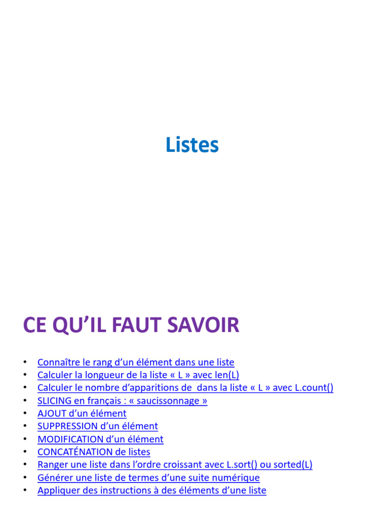 Manipulation des Listes en Python | PDF