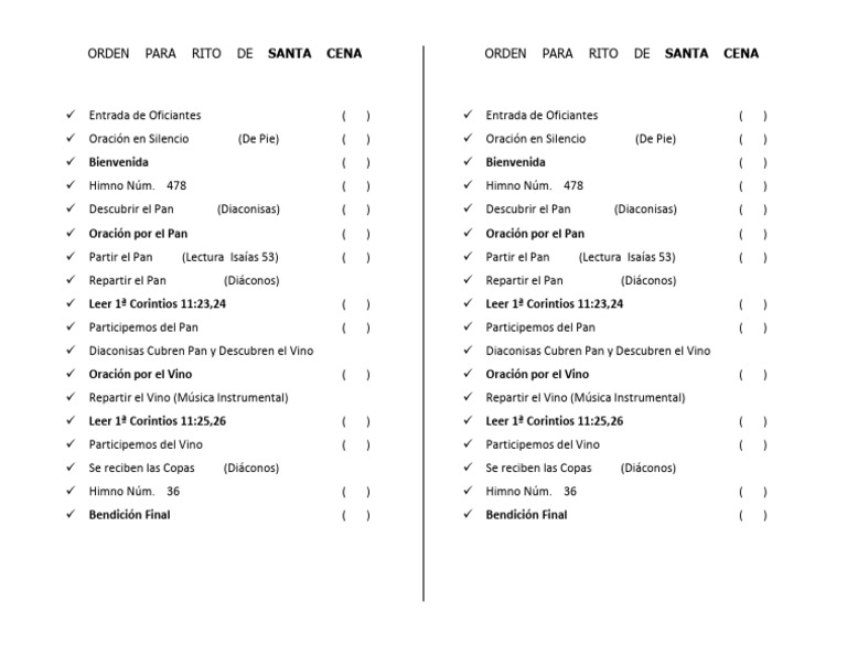 Orden del Rito de Santa Cena | PDF