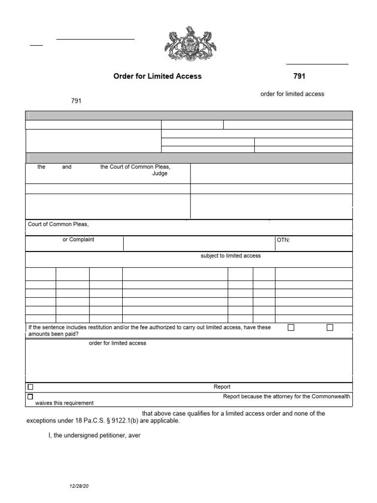 Petition for Limited Access Order PA | PDF | Complaint | Crimes