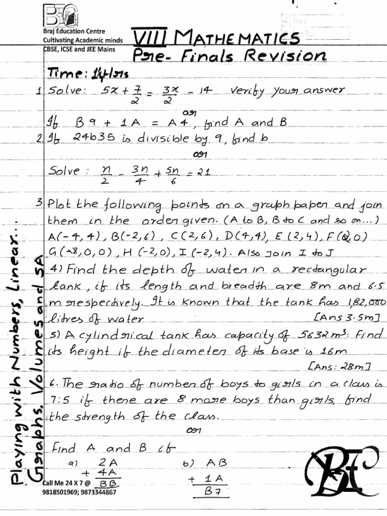 Playing With Numbers, Linear, Graphs, Volumes.. | PDF