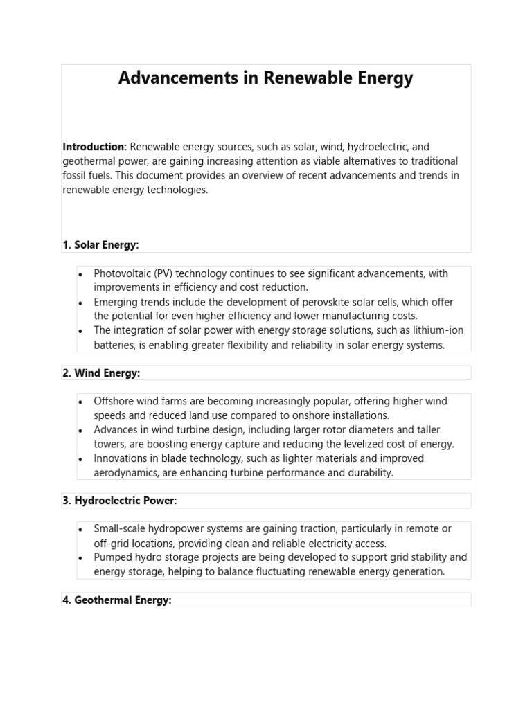 Recent Advances in Renewable Energy | PDF