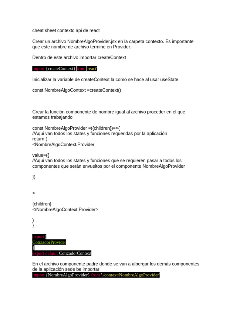 Cheat Sheet Context API React | PDF